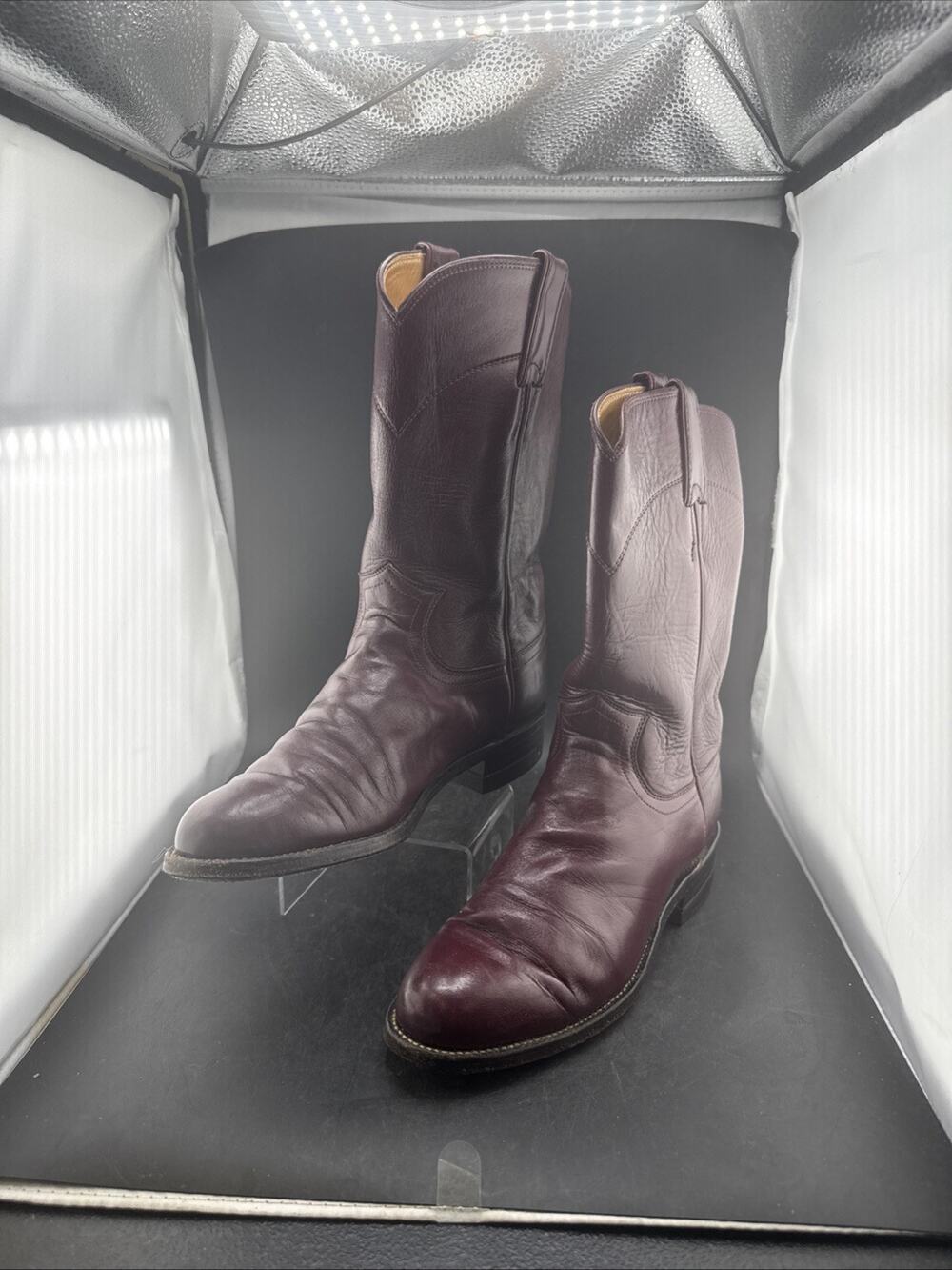 VTG Justin Boots 5B Burgundy Red Leather Western Roper Cowgirl Rodeo USA L3068